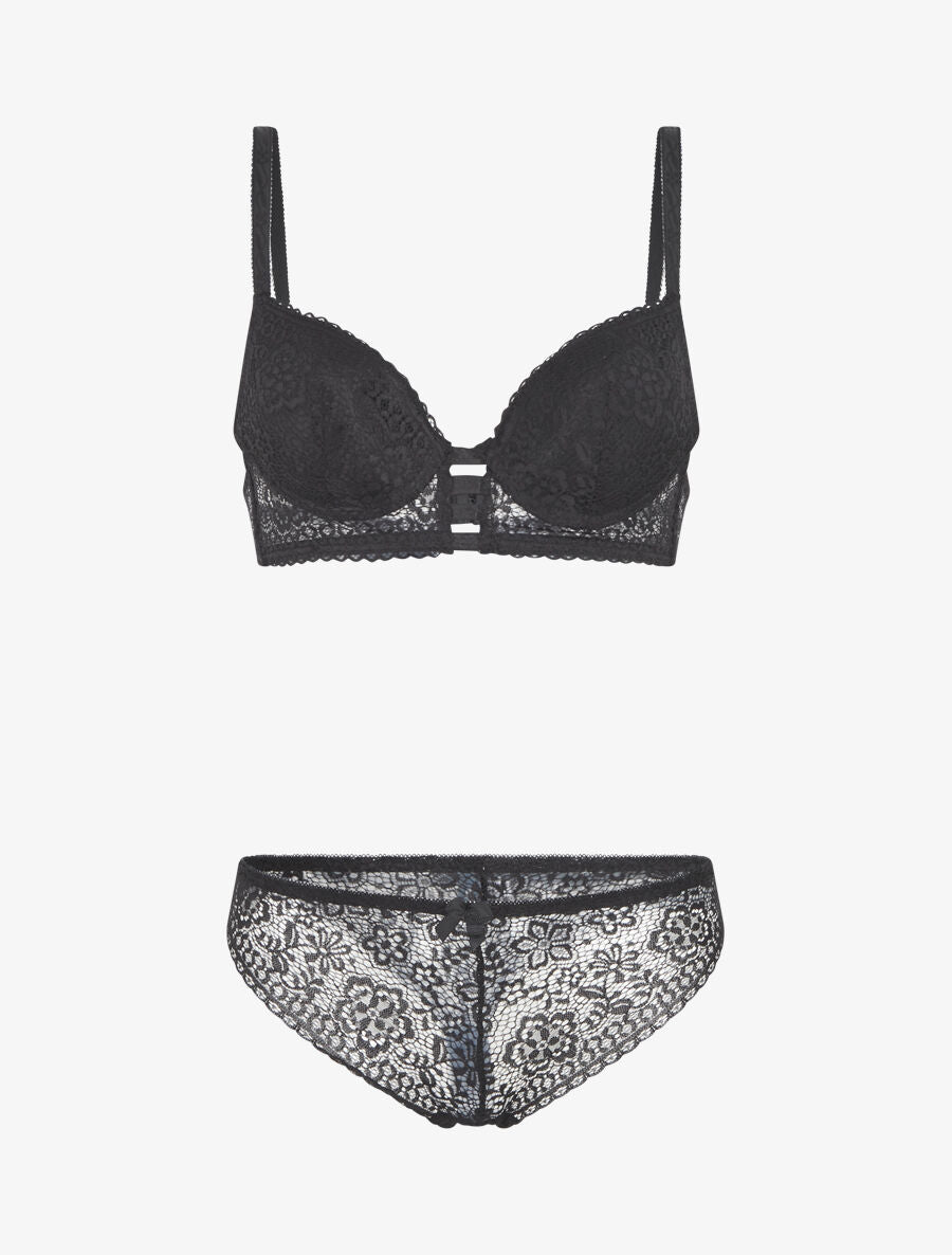 Ensemble soutien-gorge et culotte en dentelle - Noir - 4