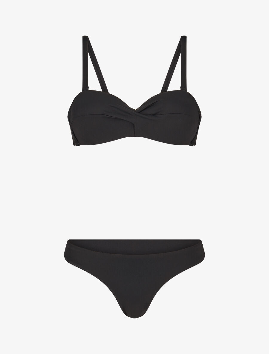 Bikini à balconnet et tanga uni - Noir - 4