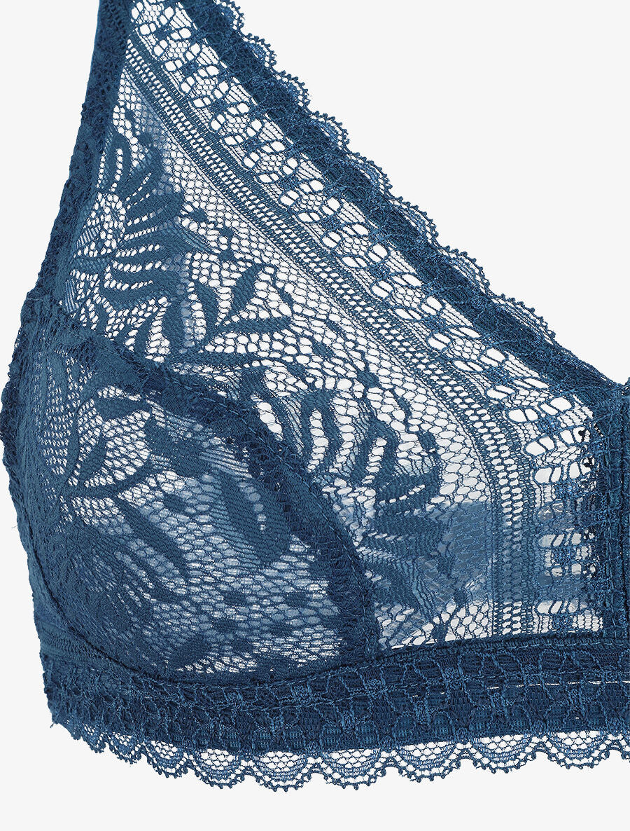 Ensemble en dentelle à motifs fleuri - Bleu canard - 4