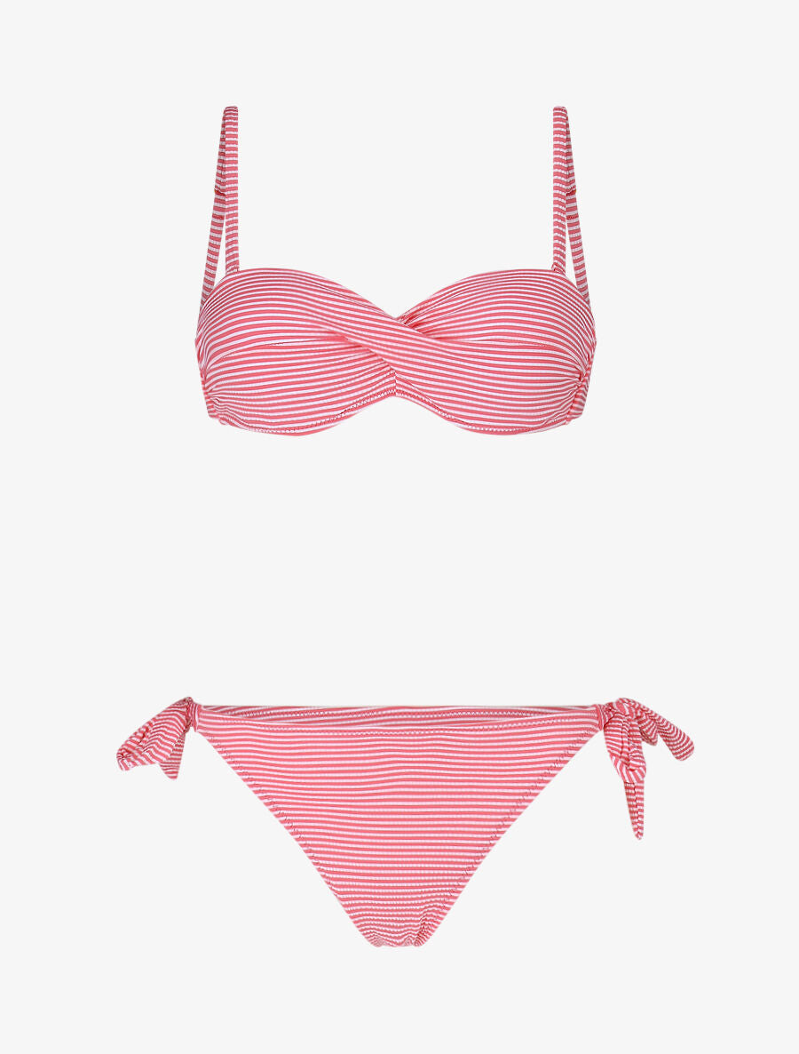 Bikini imprimé rayé - Rose - 1