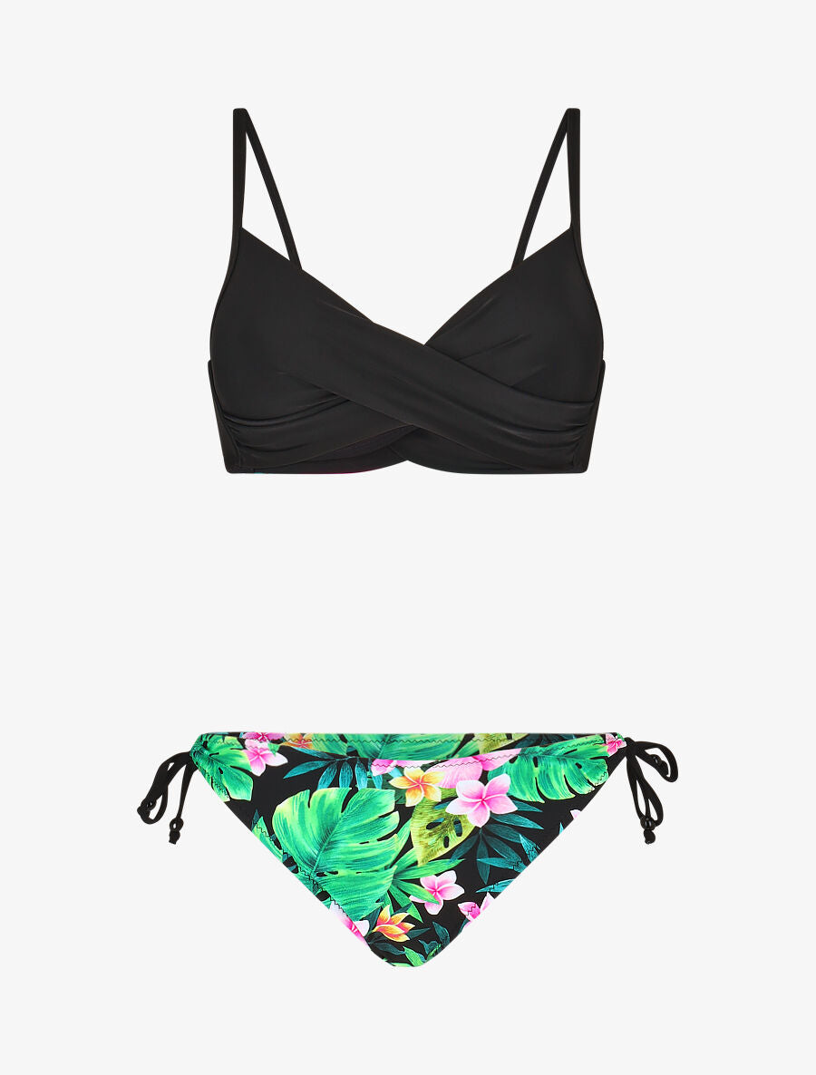 Bikini à imprimé tropical - Noir - 1