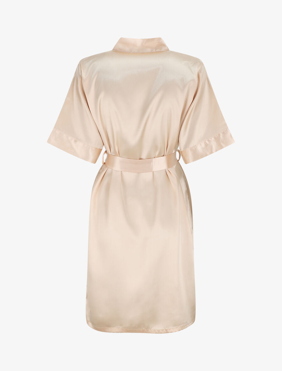 Kimono satiné manches courtes - Beige - 2