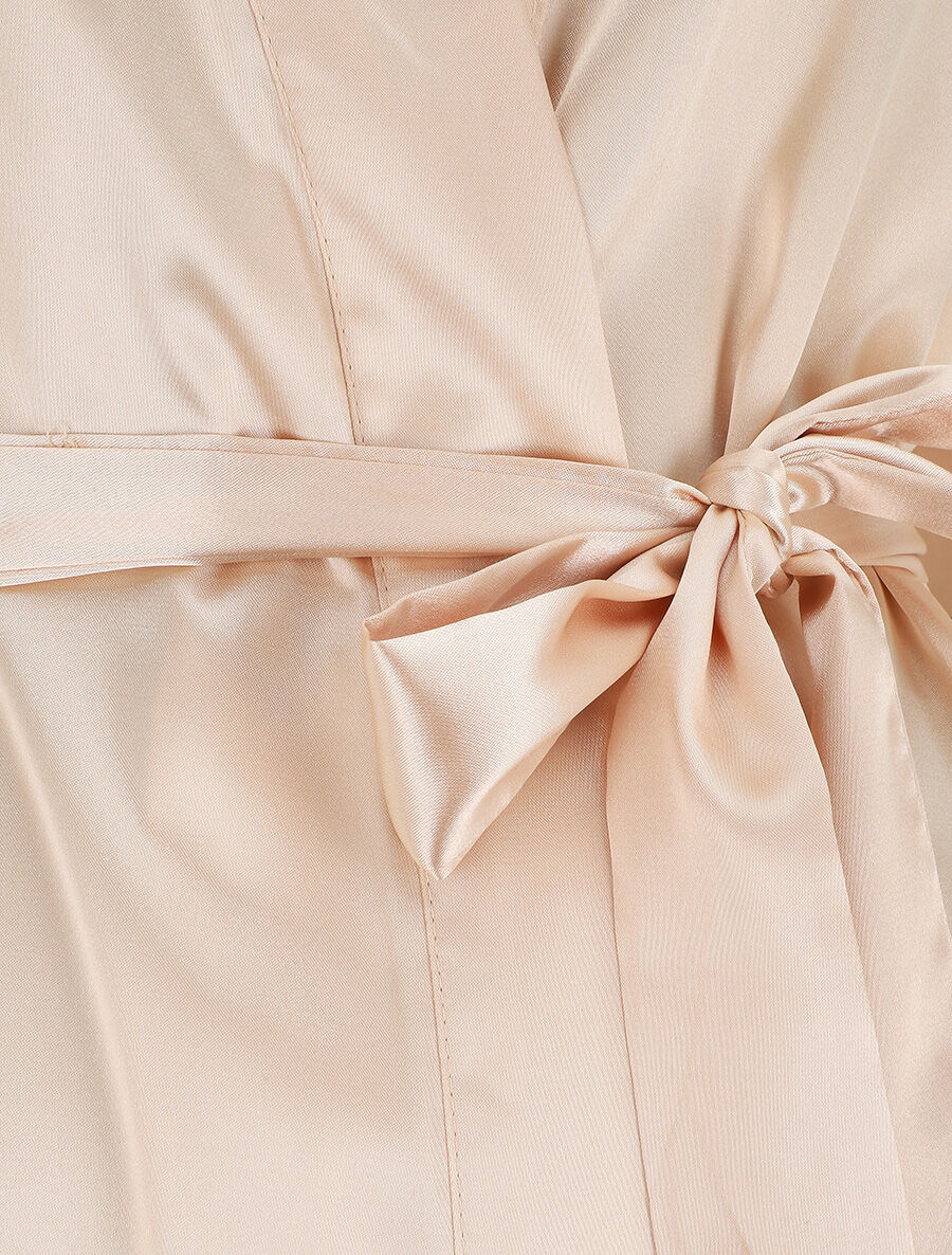 Kimono satiné manches courtes - Beige - 3