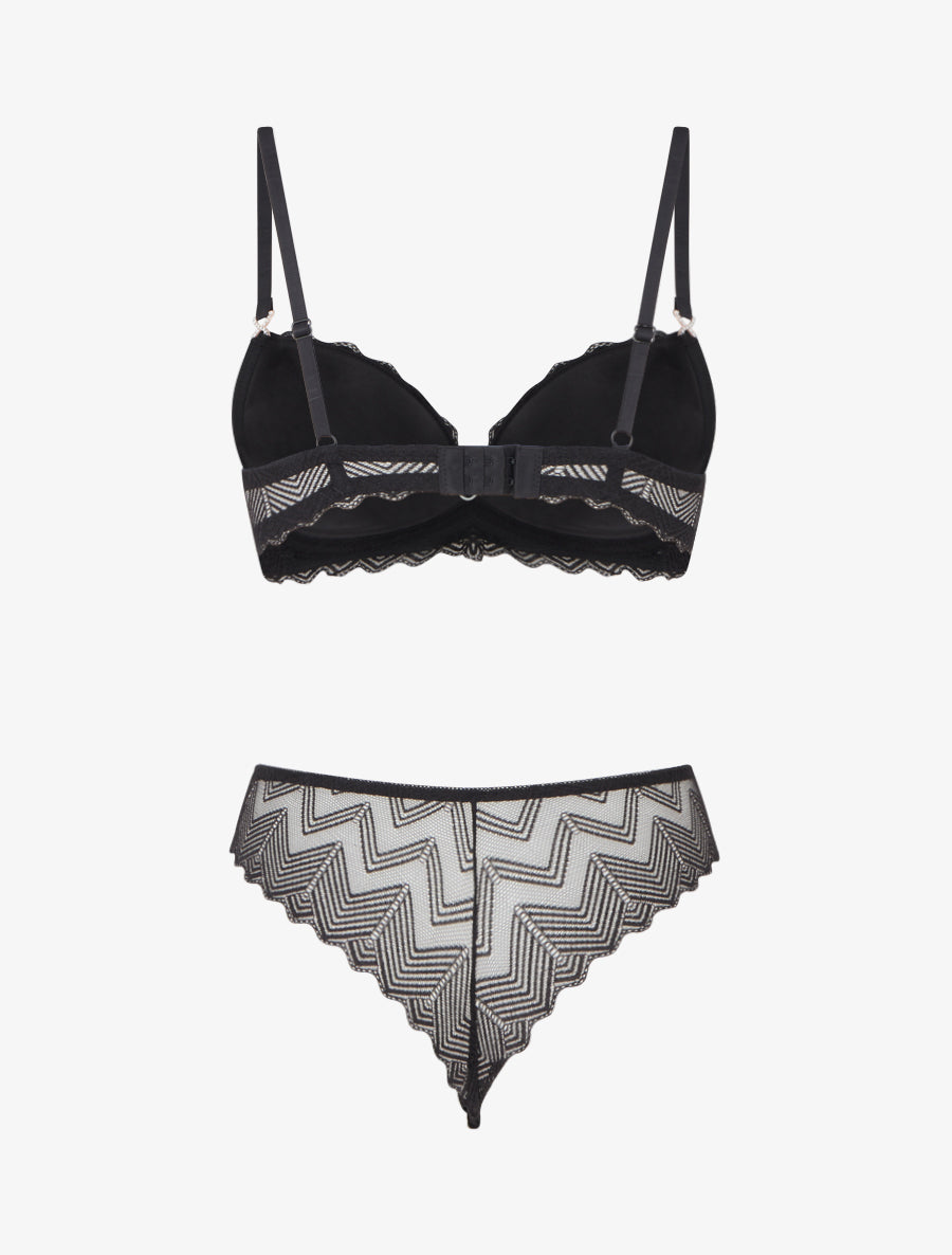 Ensemble soutien-gorge et tanga ajouré à bijoux strassés - Noir - 2