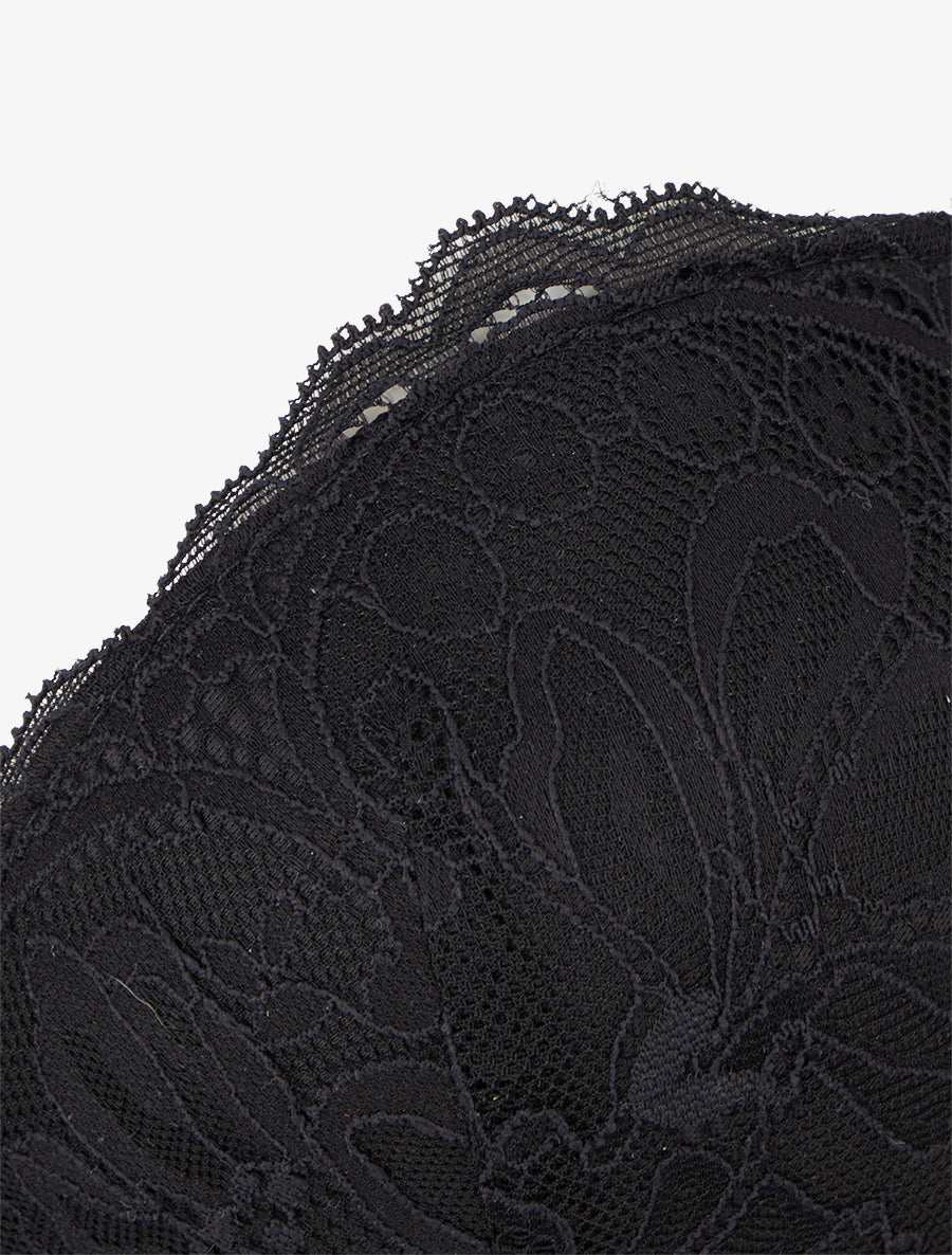 Ensemble lingerie style corset à dentelle fleurie - Noir - 3
