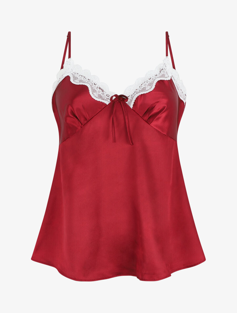 Ensemble caraco et short de pyjama satiné - Bordeaux - 1