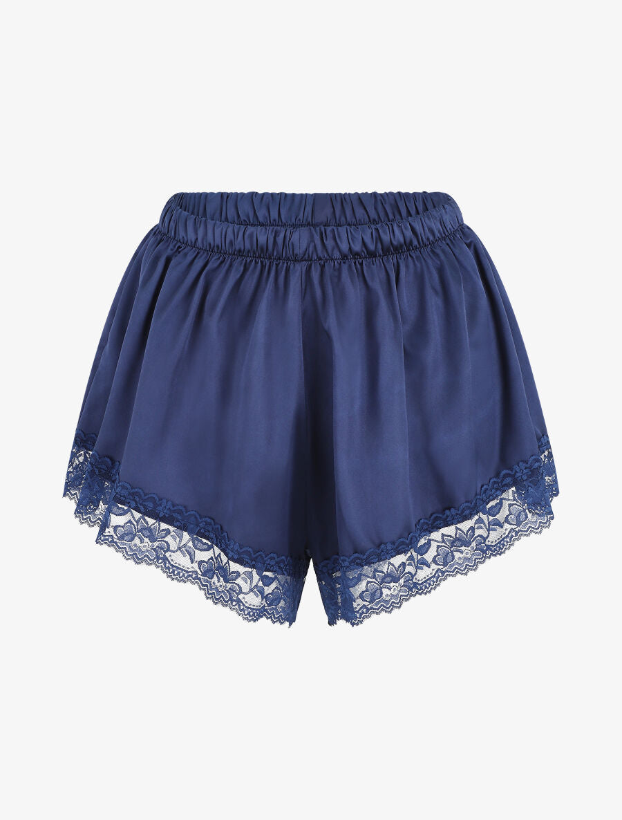 Ensemble caraco et short de pyjama à dentelle - Marine - 4