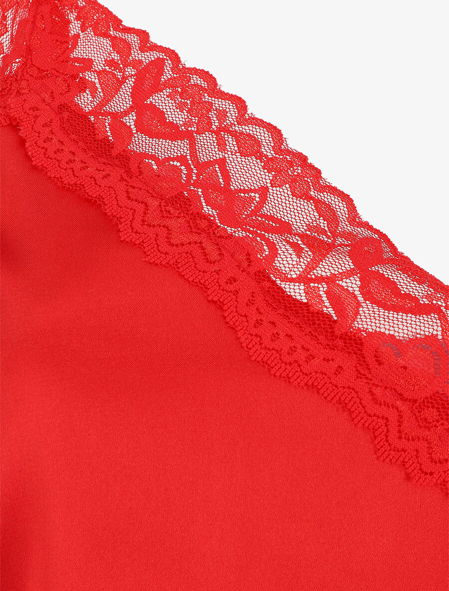 Ensemble caraco et short de pyjama à dentelle - Rouge - 3