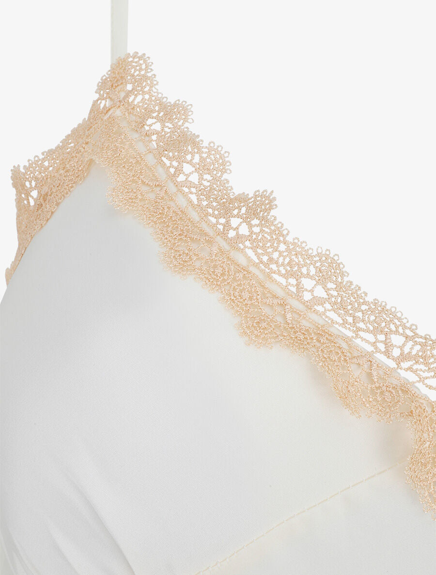 Ensemble caraco et short de pyjama satiné à dentelle - Blanc - 3