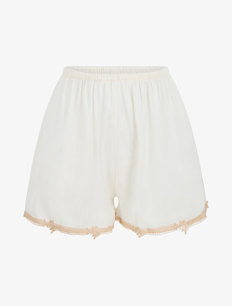 Ensemble caraco et short de pyjama satiné à dentelle - Blanc - 4