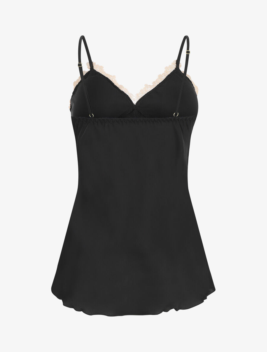 Ensemble caraco et short de pyjama satiné à dentelle - Noir - 2