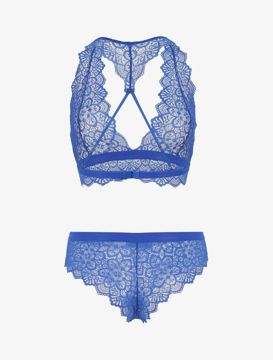 Ensemble soutien-gorge et shorty en dentelle - Bleu - 3