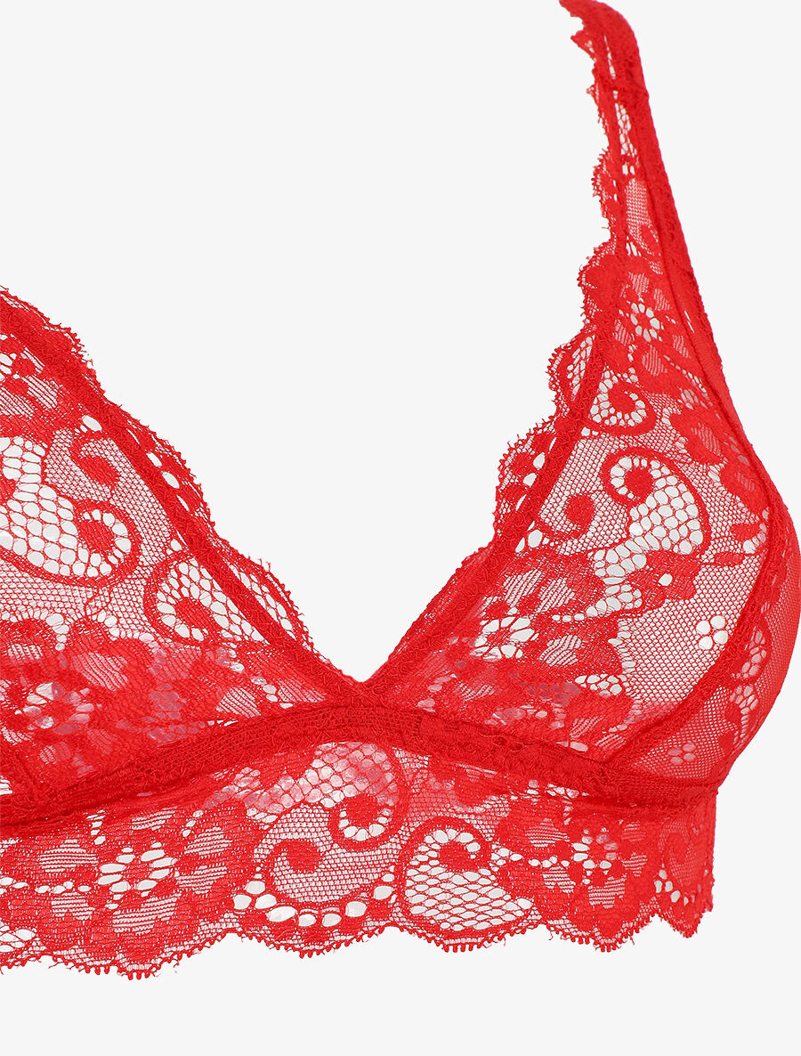 Ensemble soutien-gorge triangle et tanga en dentelle - Rouge - 4
