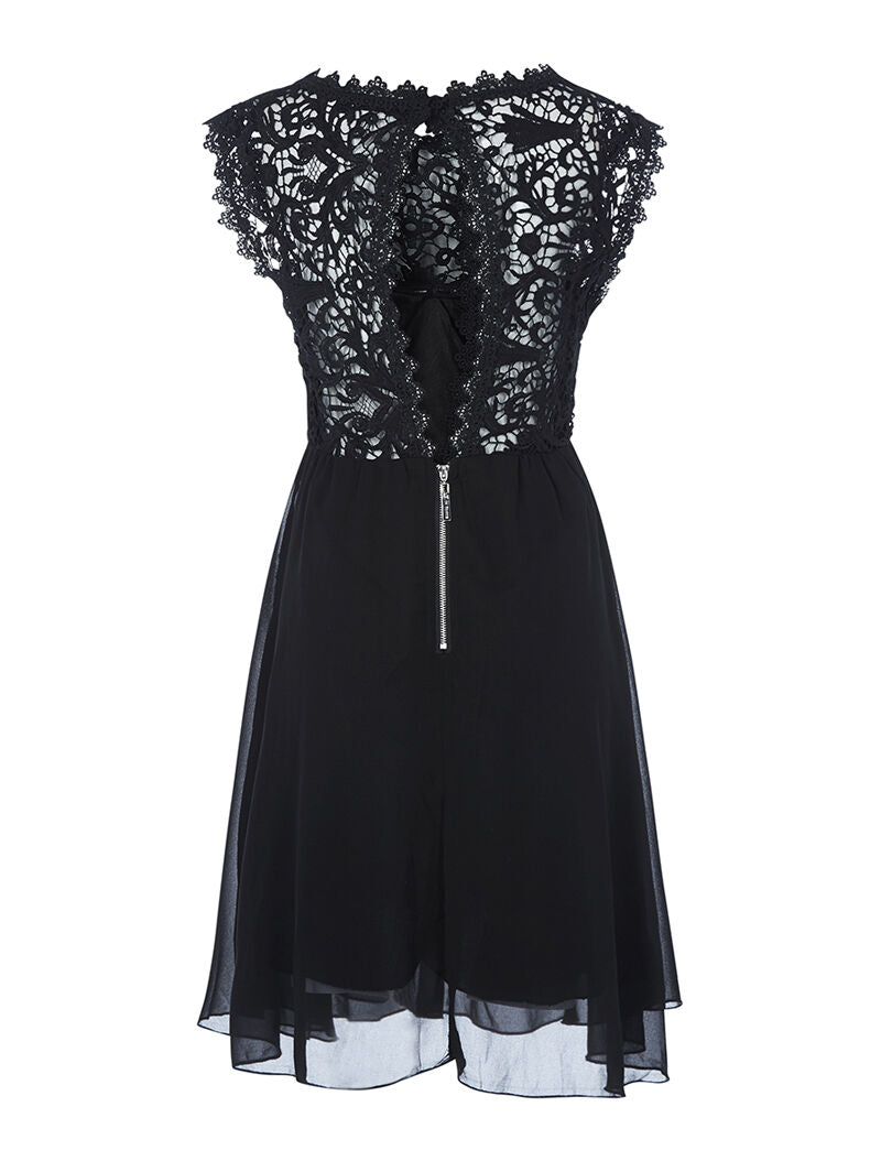 Robe patineuse à buste effet dentelle - noir - 2