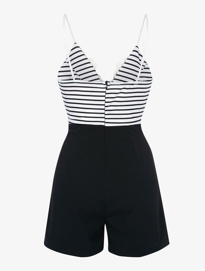 Combishort marinière à buste dentelle - noir - 2