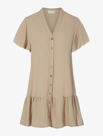 Robe chemise oversize volantée - beige - 1