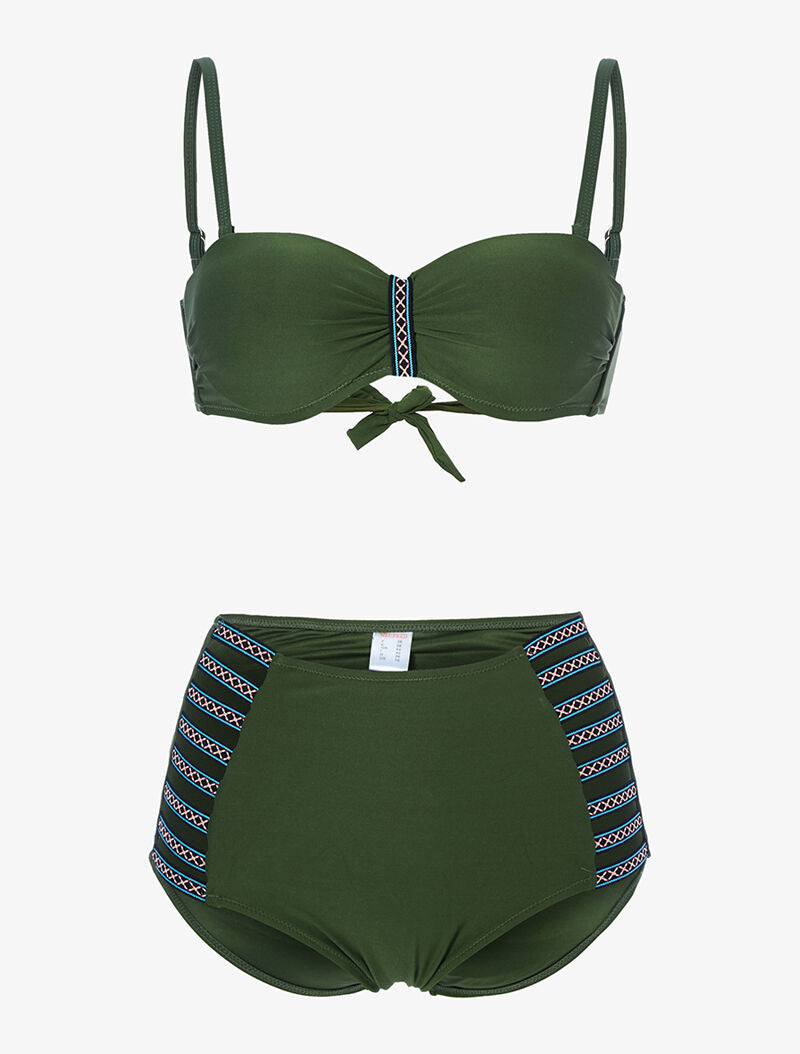 Bikini taille haute à lace brodé - kaki - 1