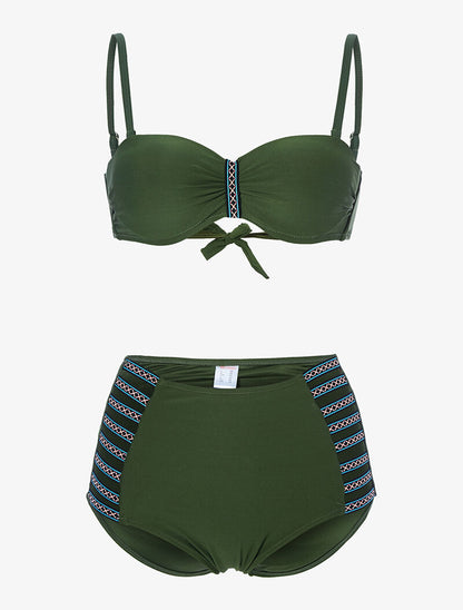 Bikini taille haute à lace brodé - kaki - 1