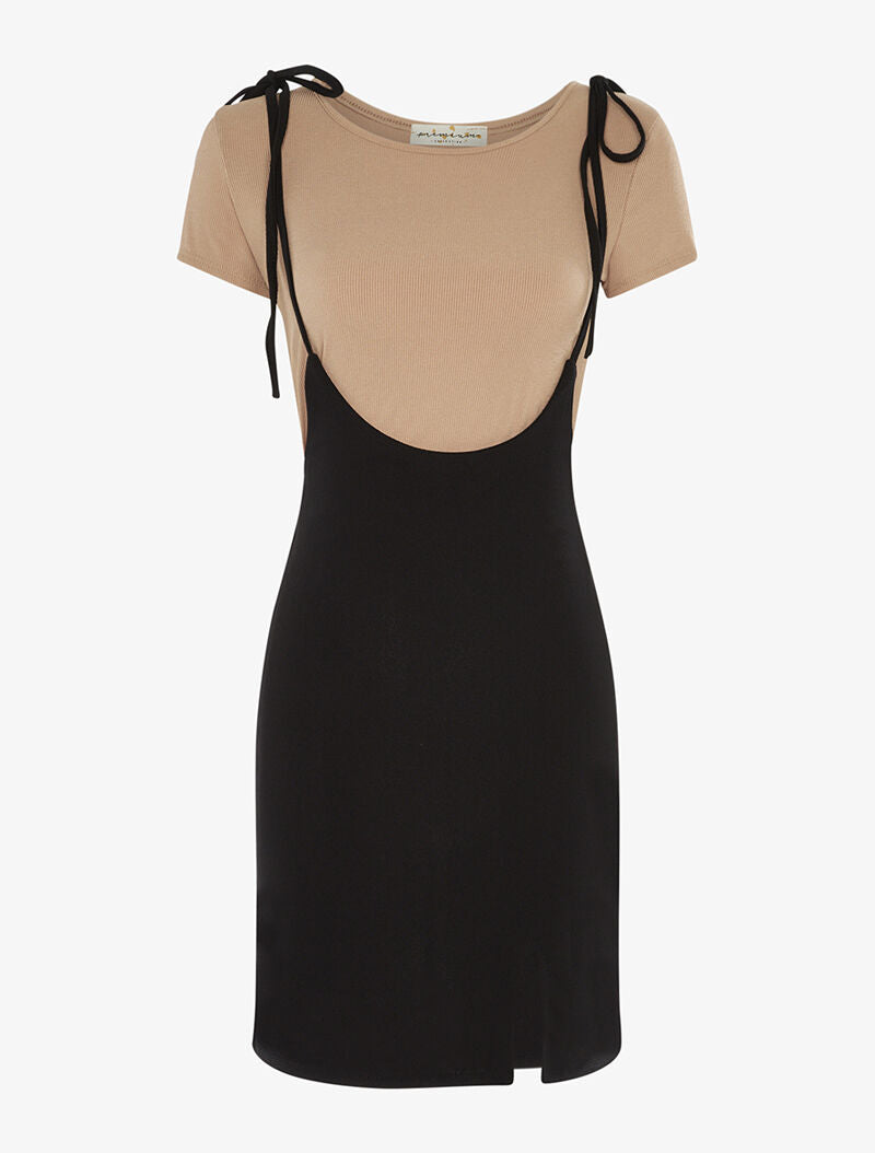 Tunique et t-shirt côtelé - taupe - 1