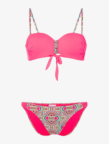 Bikini à imprimé tribal fluo - rose fluo - 1