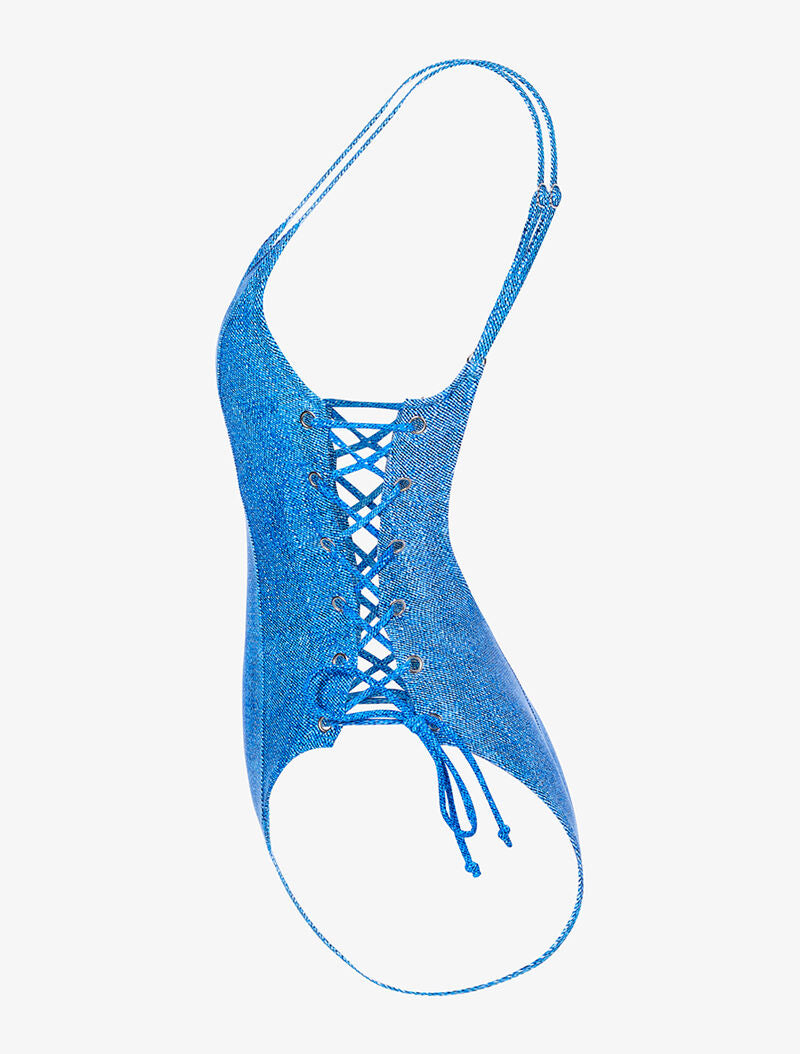 Monokini à oeillets et lacets - bleu - 3