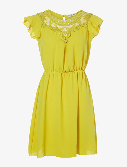 Robe cintrée plastron en dentelle fine - jaune - 3