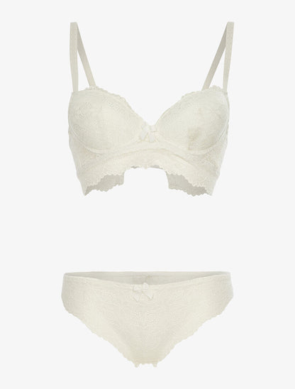Ensemble à broderies motifs fleurs - ecru - 1