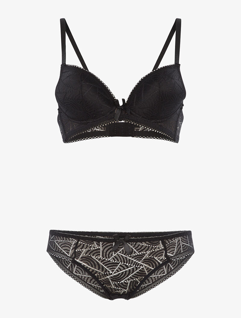 Ensemble SG et tanga en dentelle arrondie - noir - 1