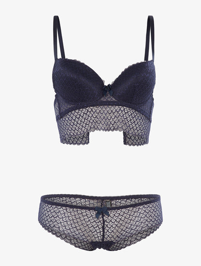 Ensemble SG et shorty dentelle vagues - marine - 1