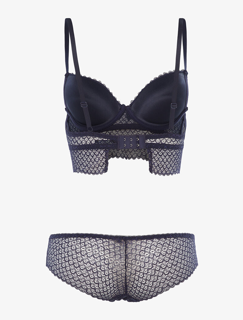 Ensemble SG et shorty dentelle vagues - marine - 2