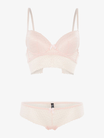 Ensemble SG et shorty dentelle vagues - rose orange - 3