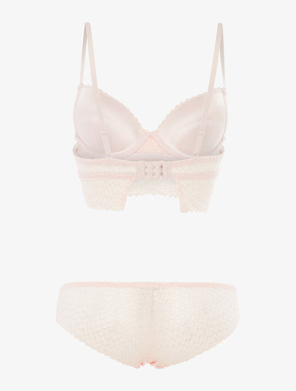 Ensemble SG et shorty dentelle vagues - rose orange - 2