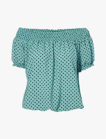 Top à pois encolure bardot - turquoise/noir - 1