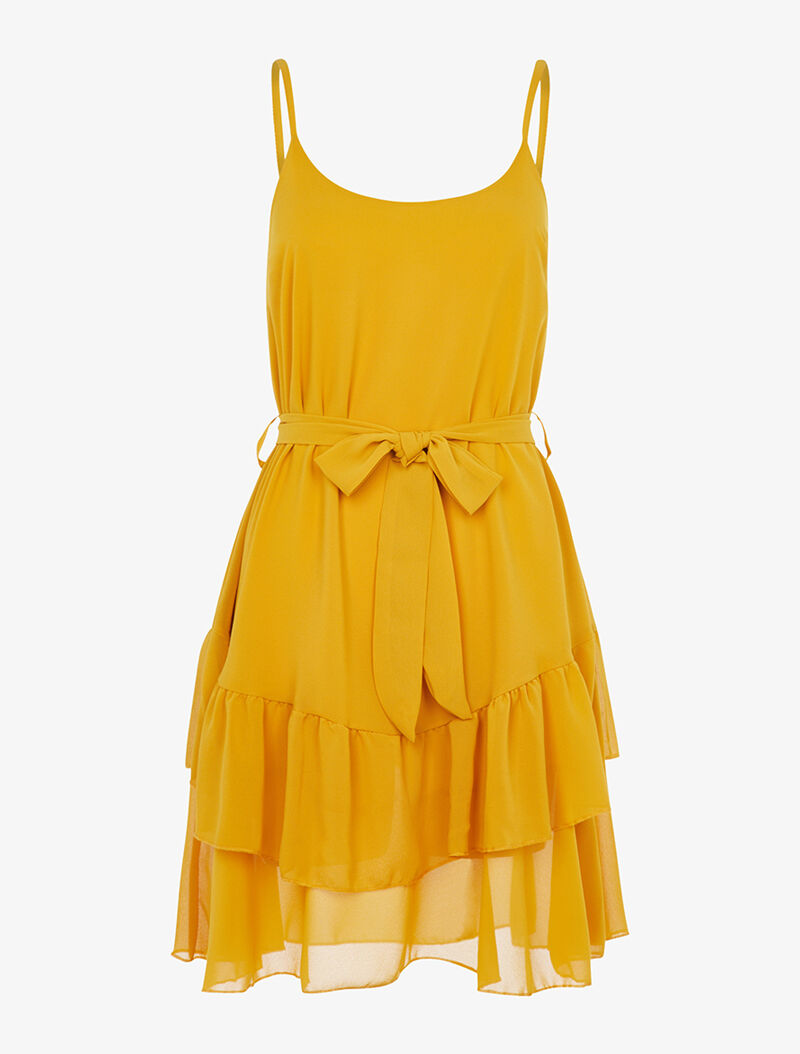 Robe légère à bord volanté - moutarde - 1