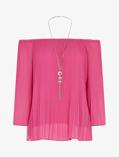 Top fluide gaufré avec sautoir - fushia - 3