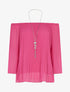 Top fluide gaufré avec sautoir - fushia - 3
