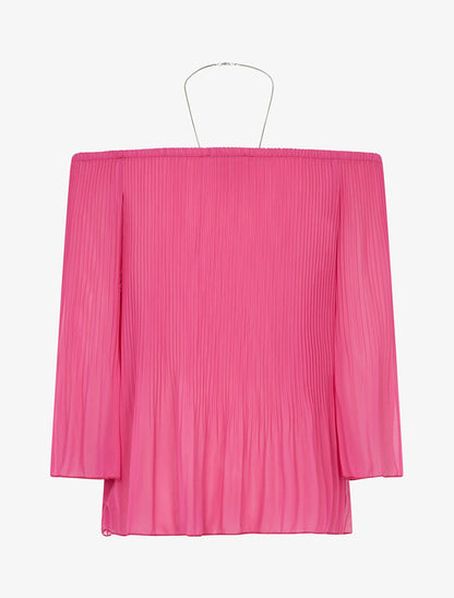 Top fluide gaufré avec sautoir - fushia - 2