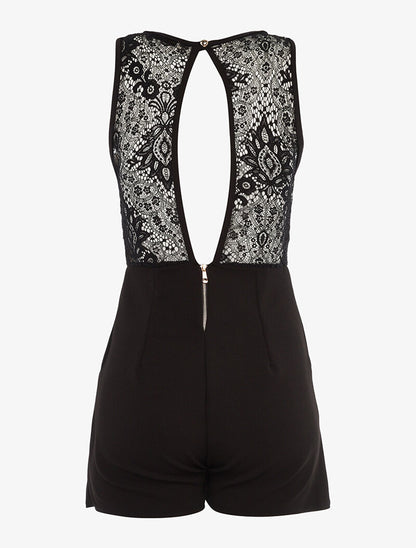 Combishort haut dentelle ajourée - beige/noir - 2