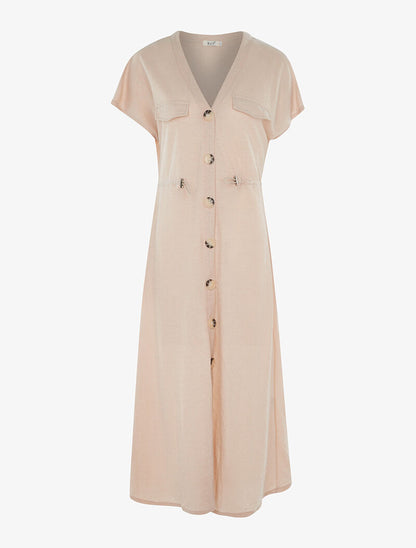 Robe chasuble à boutonnière - beige - 1