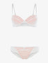 Ensemble à empiècements dentelle et tanga - rose/blanc - 1
