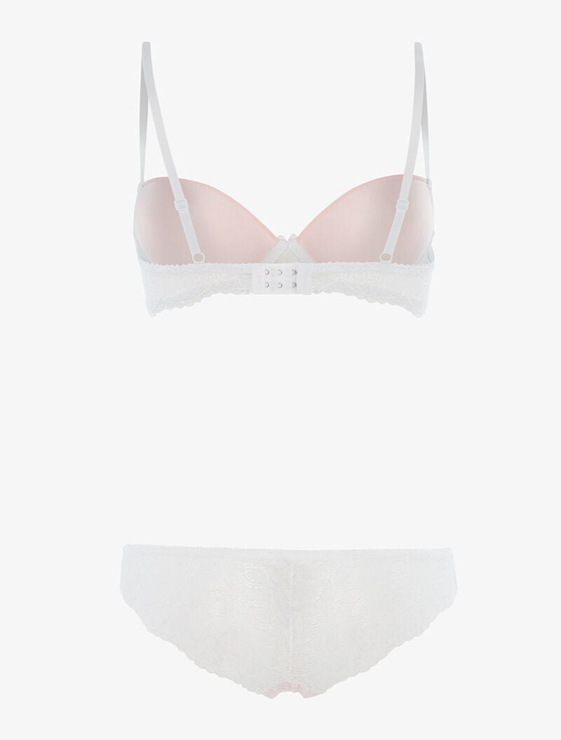 Ensemble à empiècements dentelle et tanga - rose/blanc - 2