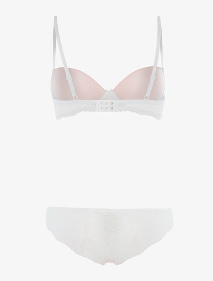 Ensemble à empiècements dentelle et tanga - rose/blanc - 2