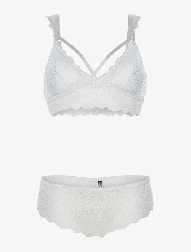 Ensemble à dentelle romantique et tanga - blanc - 3