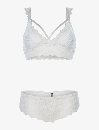 Ensemble à dentelle romantique et tanga - blanc - 3
