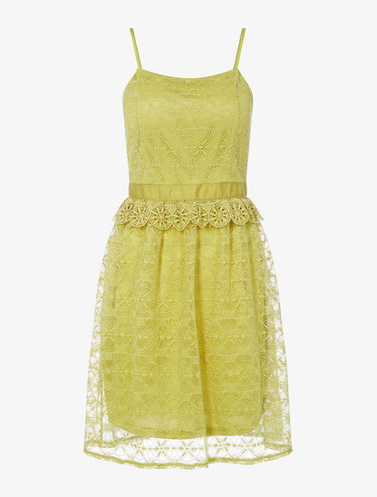 Robe irisée en dentelle et crochet - moutarde - 3