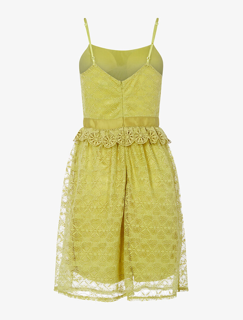 Robe irisée en dentelle et crochet - moutarde - 2