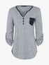 Pull à col boutonné et poche satinée - gris chiné - 3