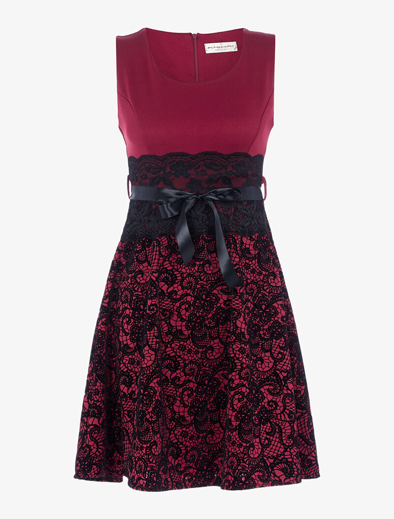 Robe à motifs dentelle en velours - lie de vin - 1