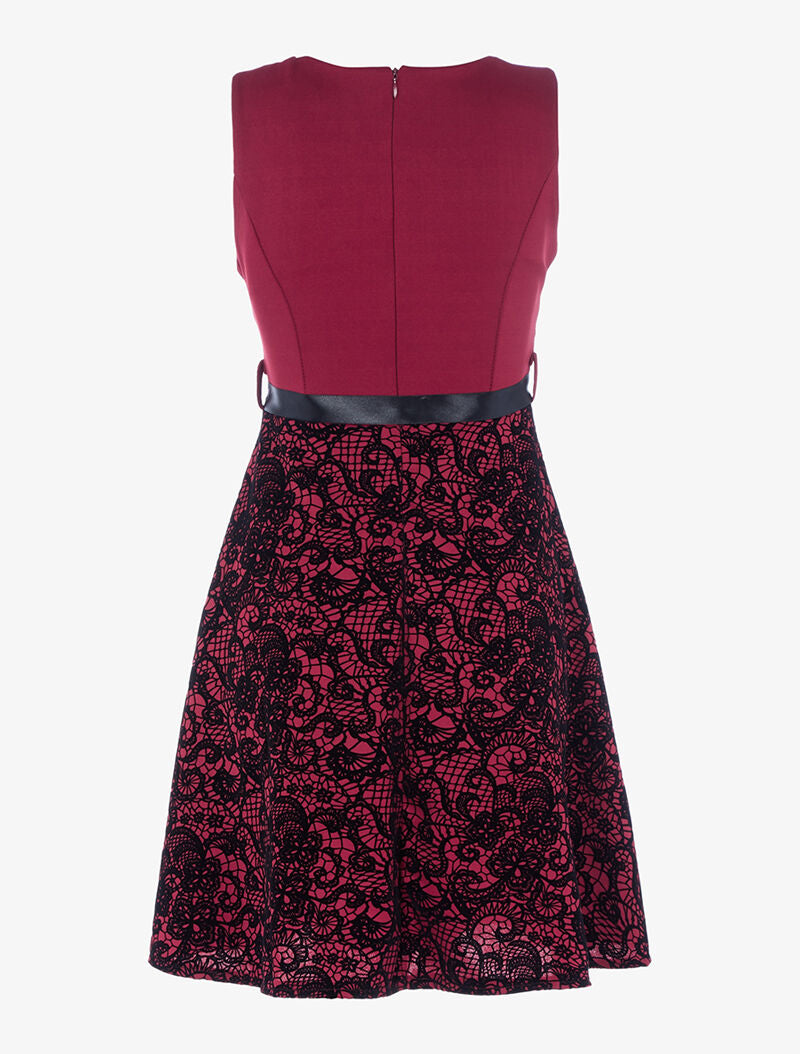 Robe à motifs dentelle en velours - lie de vin - 2