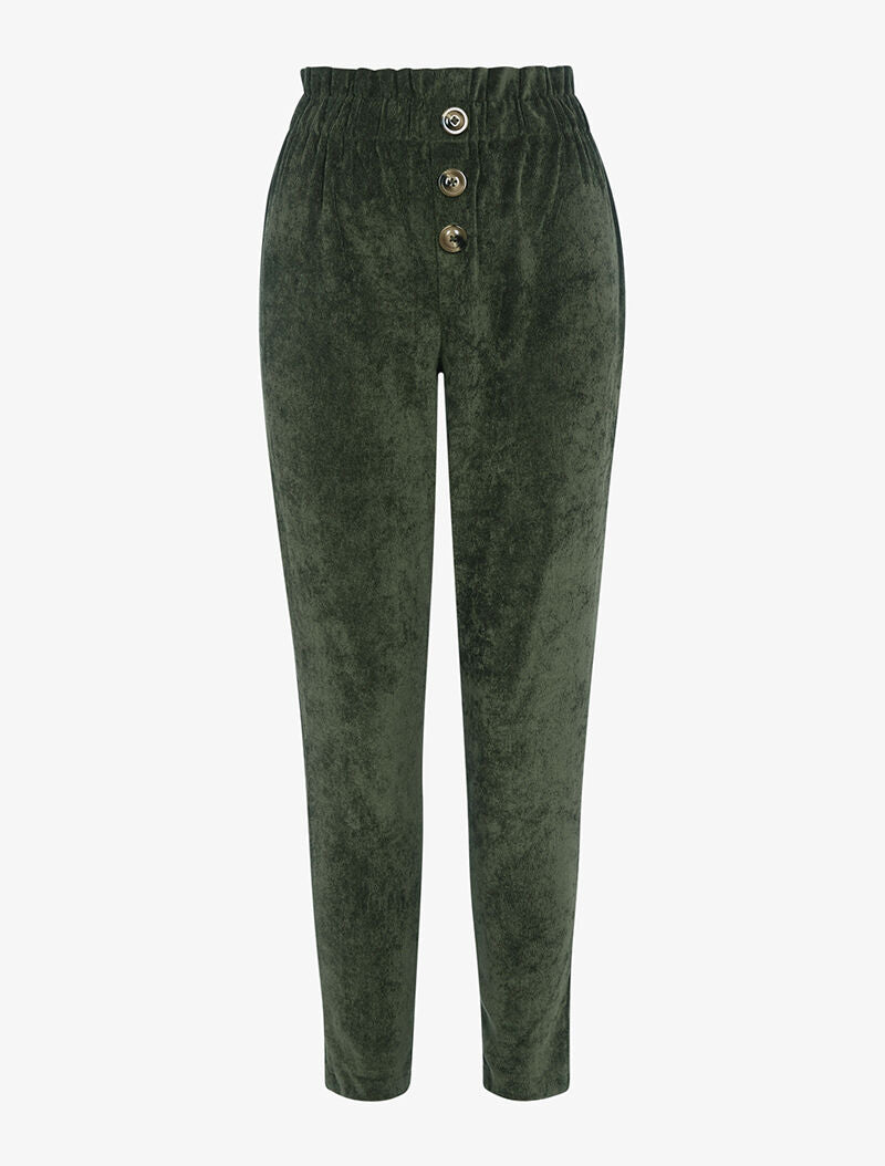 Pantalon paperbag en velours - kaki - 1